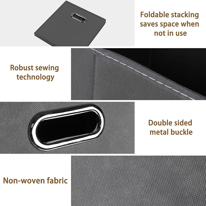 STOREONE Fabric Storage Bins Cubes Baskets Containers-(11X11X11) with Dual Handles for Shelf Closet, Nursery Home , Bedroom Organizers, Foldable Set of 1 (grey) - Image 7