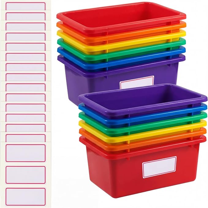 Zonon 12 Pcs Plastic Cubby Storage Bin Back to School Classroom Cubby Organization Storage Container with 1 Pack Self Adhesive Label for Office School Library(Mixed Colors,11.61 x 7.68 x 4.92) - Image 8