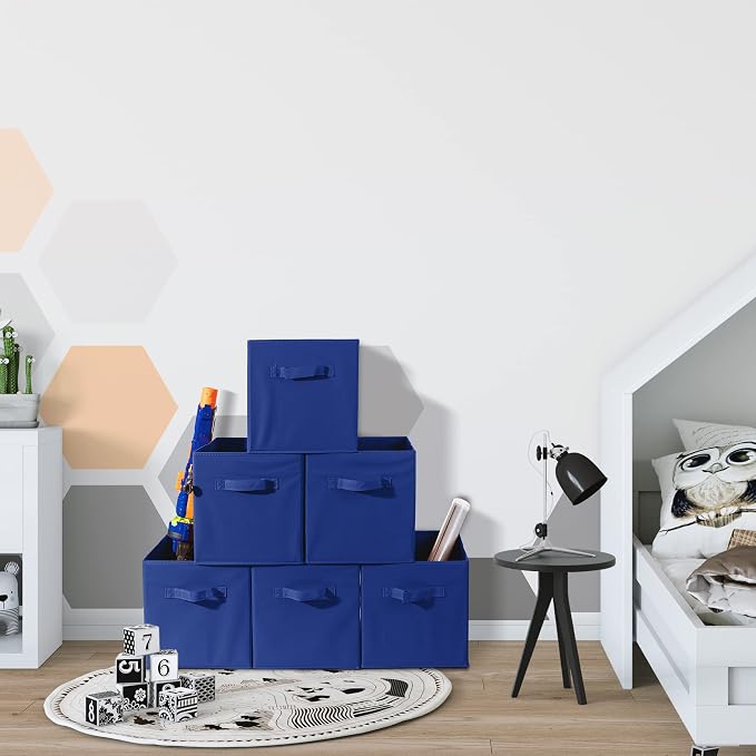 Sorbus Foldable Storage Cubes - 6 Fabric Baskets for Organizing Pantry, Closet, Shelf, Nursery, Playroom, Toy Box, Cubby -11 Inch Dual Handle Collapsible Closet Organizers and Storage Bins (Navy Blue) - Image 8