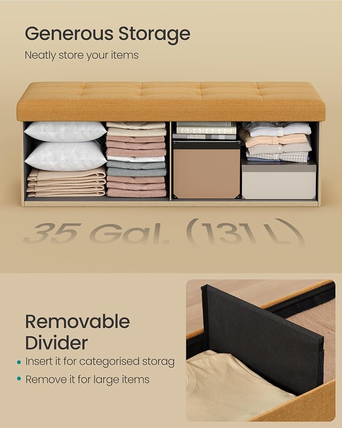 SONGMICS Mazie Collection - Storage Ottoman Bench, 43 Inches Folding Foot Rest Stool, End of Bed Bench, Easy Assembly, for Living Room, Bedroom, Entryway, Ginger ULSF077K04 - Image 6