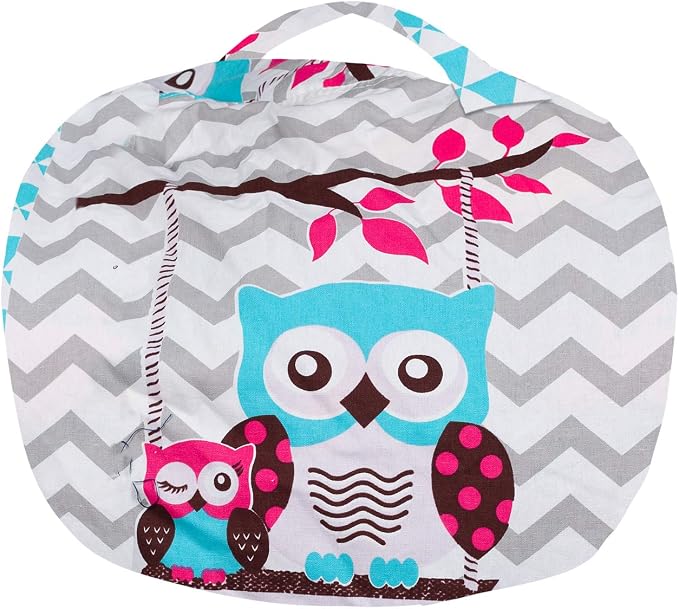 Posh Stuffable Kids Stuffed Animal Storage Bean Bag Chair Cover - Childrens Toy Organizer, Medium-27 - Canvas Owls White and Blue - Image 6