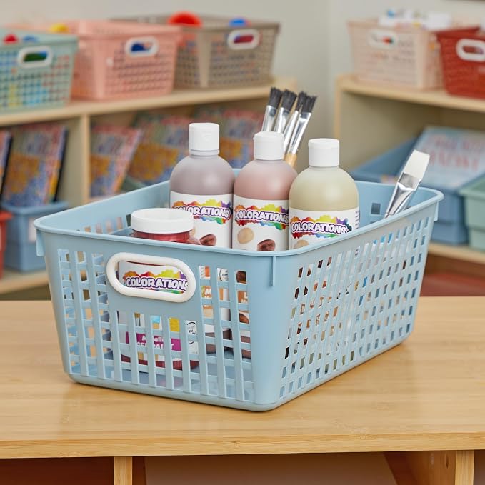 Really Good Stuff Large Plastic Storage Baskets with Handles, Boho Colors | 13.75" x 9.75" x 5", for Books & Supplies, Organize Classroom & Home - Image 10