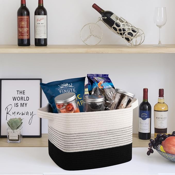 OIASKET Storage Baskets for Organizing, Woven Baskets for Shelves, Rectangle Decorative Organizer for Storage Clothes, Toy, Books, Towels Nursery Bins 3 Pack (Gradient Black, 13"x9.85"x8.7") - Image 7