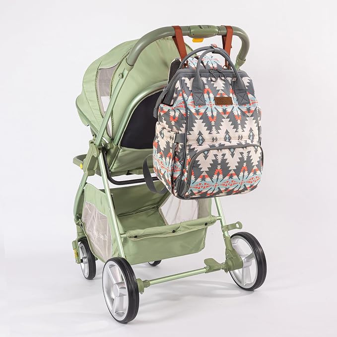 Montana West Wrangler Aztec Callie Diaper Bag Backpack with Stroller Straps Western Organized Multifunction Baby Travel Bag WG2210-9110GY - Image 7