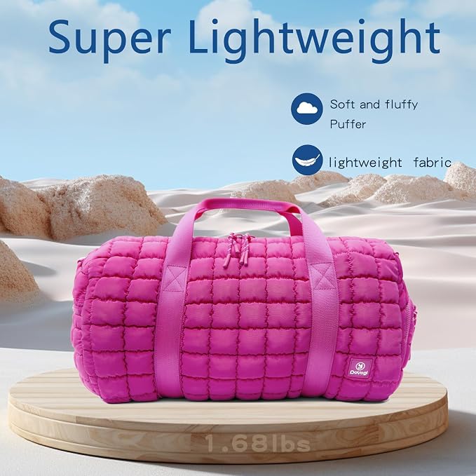Quilted Gym Bag for Women,Duffle Bag for Travel with Wet Pocket,Carry on Weekender Bags for Women,Travel Bag with Shoe Compartment (Rose red) - Image 6