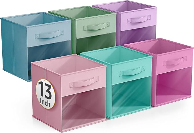 Sorbus 13 Inch Storage Bins with Clear Window - 6 Foldable Baskets for Organizing Clothes, Toys, Books - Sturdy Collapsible Fabric Storage Cubes with Handle - Storage Baskets for Shelves, Closets - Image 7