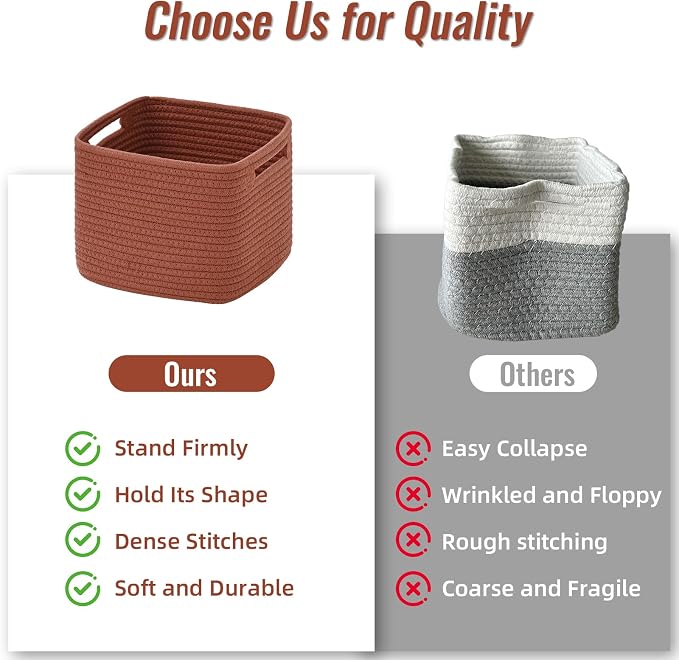3 Pack Cube Storage Bin, 9”x9”x7” Cotton Rope Woven Baskets for Organizing Toys Clothes Towels, Square Gift Storage Baskets for Shelves, Nursery, Closet, Bathroom, Pantry (Red) - Image 9