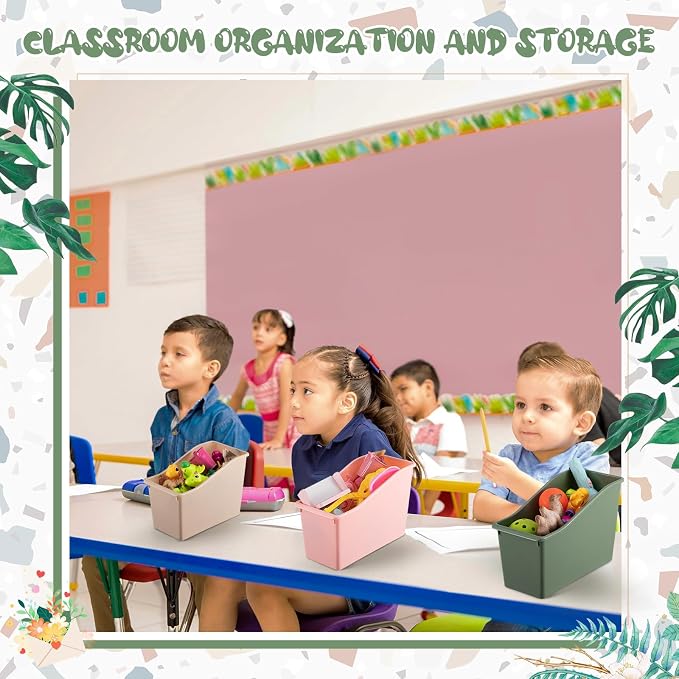 Geetery 12 Pcs Book Bin for Classroom with Labels Stackable Plastic Organizing Bins 11.5 x 5.4 x 7.5 in Book Holders Storage Bins Box Baskets for Classroom Library Home (Terrazzo Color) - Image 6