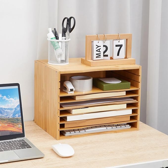 Ripeng 1 Pack Bamboo Puzzle Holder Rack, 7-Tier Adjustable Storage Organizer for Flat and Thick Jigsaw Puzzles, Space Saving Desktop Shelf, Gift for Craft Jigsaw Puzzle Lovers (Natural Wood) - Image 7