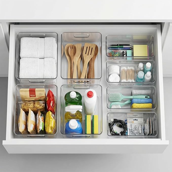 MOONEDGE 8 Pack Clear Plastic Storage Organizer Bins, 4 Large & 4 Narrow | Pantry Organizers and Storage, Clear Bins for Organizing, Narrow Storage Bins, Fruit Storage Containers for Fridge, Kitchen - Image 9