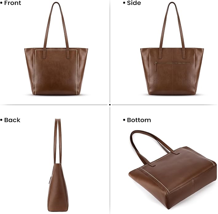befen Vintage Genuine Leather Work Tote Bag for Women, Tote Bag with Zipper | Large Tote Bag with Zipper Leather Purse and Handbags with Compartment, Vintage Genuine Leather Work Tote Bag for Women - Image 9