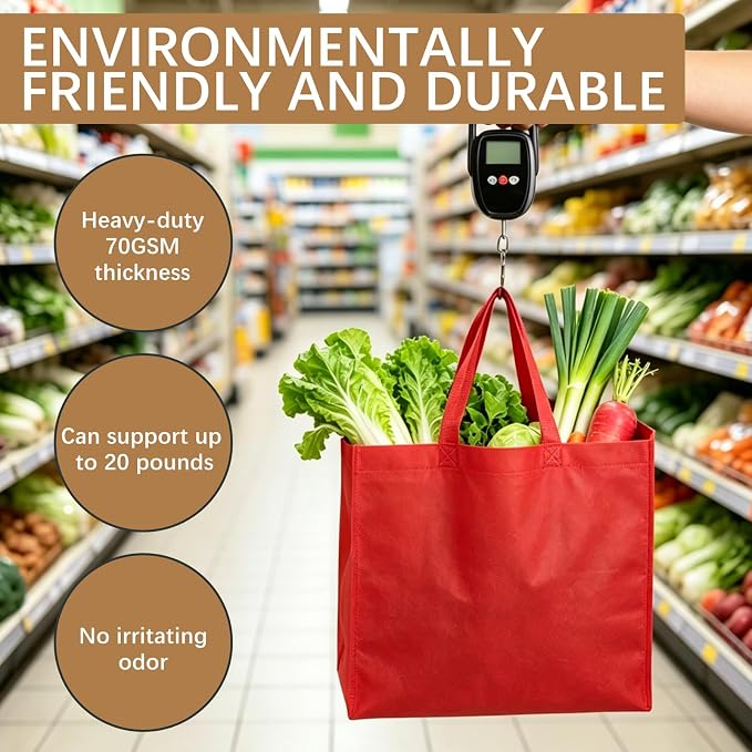Reusable Grocery Bags 12.6 * 6.3 * 11.8 in - Non Woven Totes Bag with Reinforced Handles, Shopping Bags Bulk - Image 7