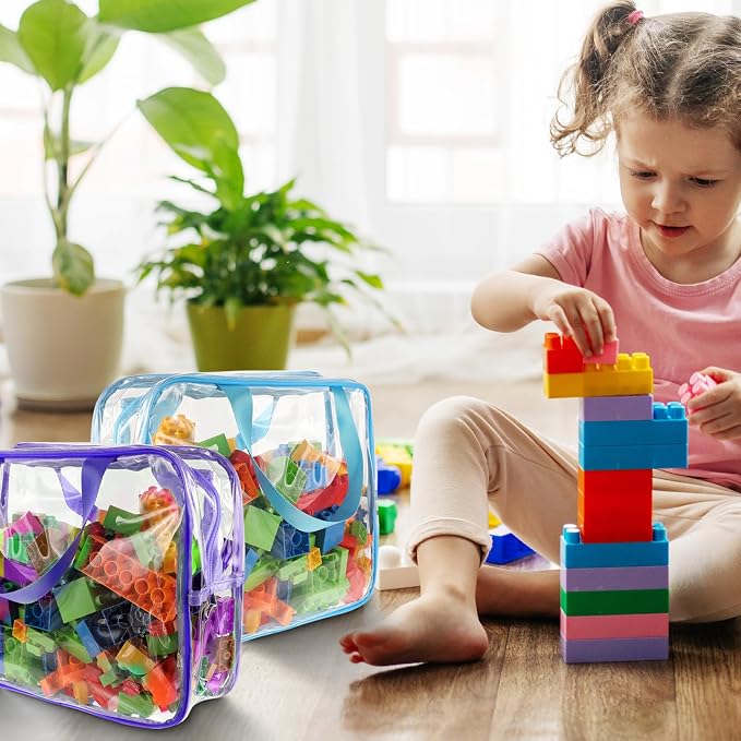 18 Packs Large Toy Storage Bags with Labels, 6 Colors Clear PVC Toy Storage Organizer with Zipper, Waterproof Reuseful Clear Organizer Bags for Building Blocks, Puzzles, Kids Books, Board Game - Image 7