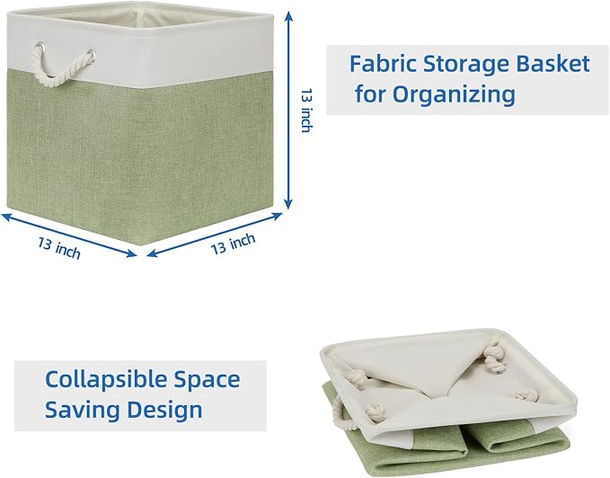Temary Cube Storage Bins 13x13 Storage Cubes Basket for Gifts Empty, 4 Pack Large Storage Basket with Handles, Decorative Storage Baskets for Home (White&Green) - Image 6