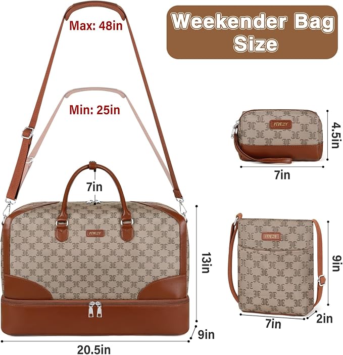 ITIEZY Weekender Bag for Women 21.5" Travel Duffel Large Carry On Bag 3PCS | Nylon Duffel Bag with Waterproof Shoe Compartment, Crossbody Bag and Toiletry Bag, Travel Weekend Hospital Overnight Gym Bag - Image 8