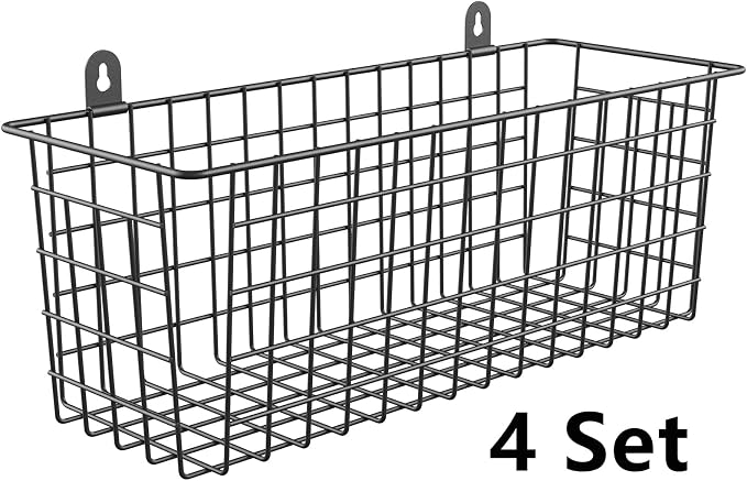 MaraFansie Extra Large Hanging Wall Basket 4-Pack Wall Mounted Wire Basket Cabinet Storage Bin Organizer Wall Shelves Farmhouse Decor for Home Kitchen Bathroom, Black - Image 7