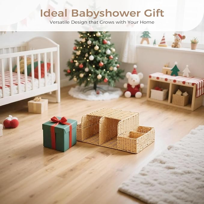 Diaper Caddy Organizer for Changing Table | Rattan Nursery Storage Basket for Baby Essentials, Baby Changing Table Organizer Perfect Nursery Assistant - Image 7