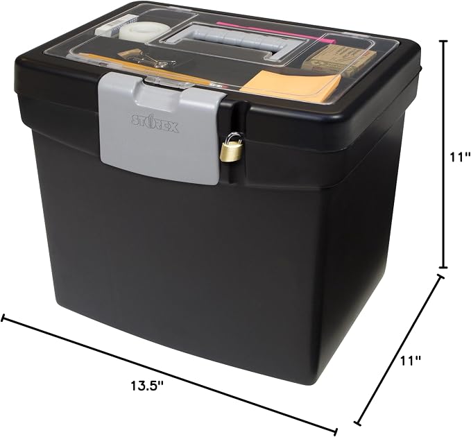 Storex 61504B02C Portable File Box with XL Lid, 11 x 13-1/2 x 11 Inches, Black (Pack of 3) - Image 10