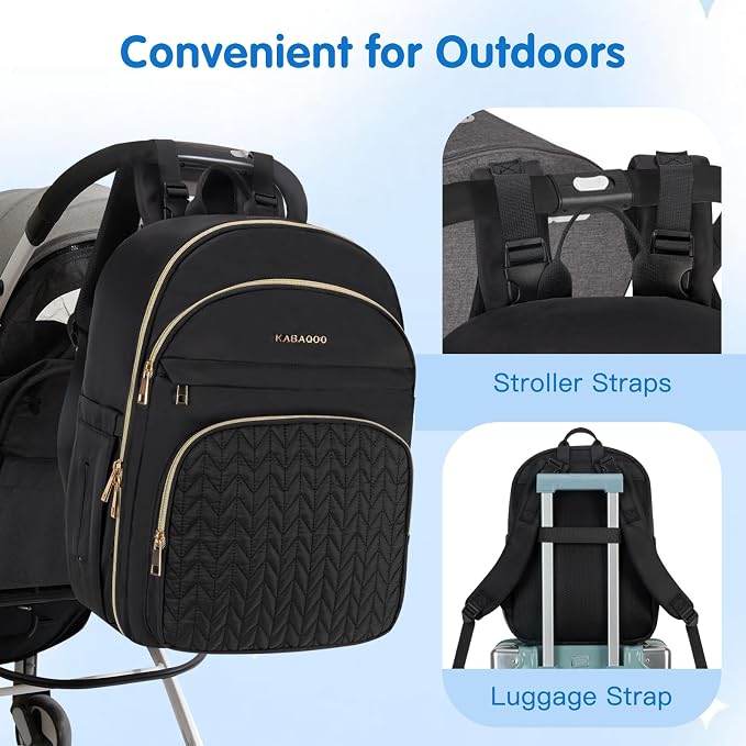 Baby Diaper Bag Backpack, Waterproof Diaper Backpack for Mom & Dad with Changing Pad, Insulated Pockets and Stroller Straps, Baby Shower Gifts for Girls & Boys, Black - Image 7