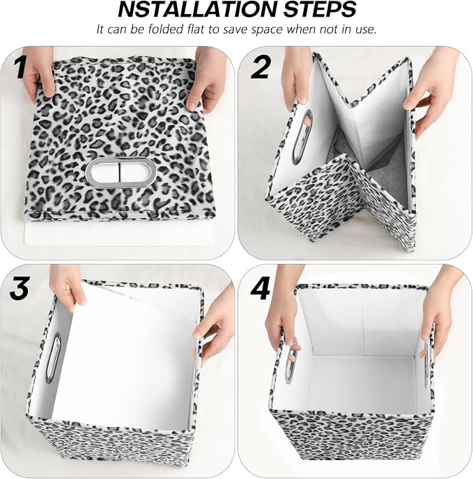 ANMINY Leopard Cheetah Print Storage Cubes Bins, Velvet, Gray, 11Inch 6PCS | Collapsible & Washable, PP Board Frame, Built-in Metal Handles, Animal Themed Fabric Cubes Baskets for Closet Shelves Decor - Image 7