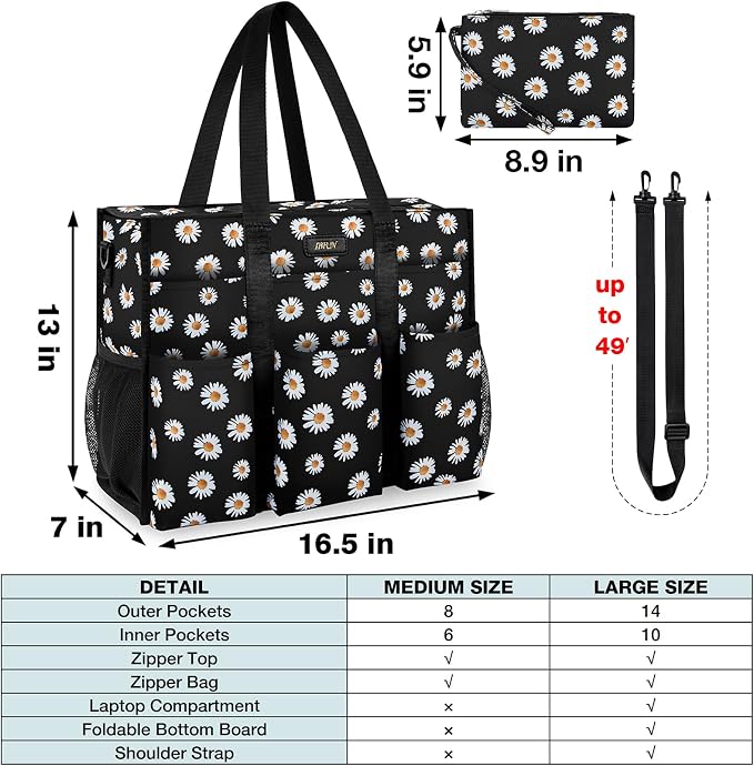 IBFUN Utility Tote Bag with 24 Pockets, Large Teacher Travel Tote for Women | Large Work Tote Bag 2pcs with Zipper for Travel Daily School Teacher Nurse, Large Lightweight Laptop Shoulder Bag Handbag - Image 7