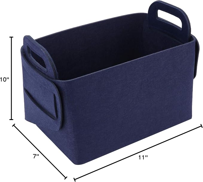 Minoisome Storage Basket Felt Storage Bin Collapsible& Convenient Box Organizer with Carry Handles for Office Bedroom Closet Babies Nursery Toys Laundry (Navy Blue, 15.7inch(L)×11inch(W)×10inch(H)) - Image 9