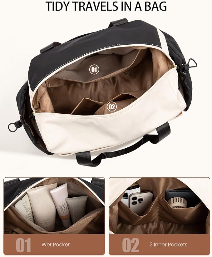 LOVEVOOK Travel Duffel Bag, Weekender Bags for Women, Large Overnight Bags with Shoe Compartment, 38L Carry on Gym Hospital Bag with Wet Pocket, 2 Pcs - Image 6