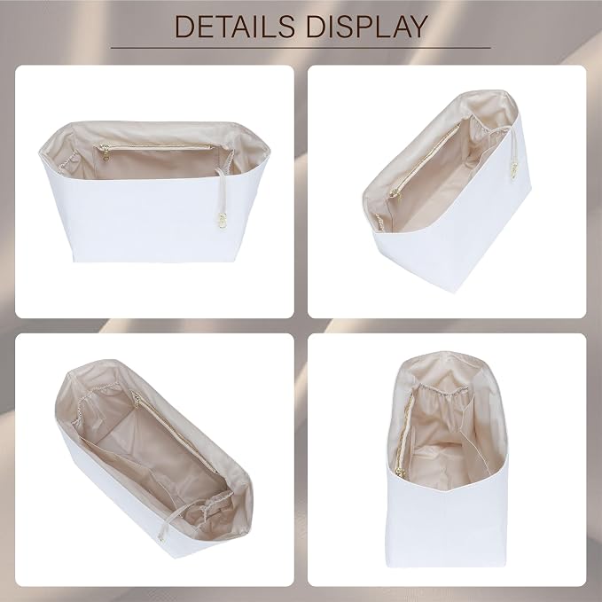Purse Organizer Insert for Longchamp Le Pliage Large, White Beige | 6-Compartment Bag Organizer with YKK Zipper Pocket, Cup Holder, Key Chain, Waterproof DupontPaper Lightweight Handbag Shaper - Image 9