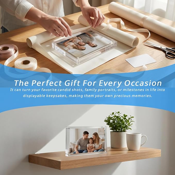 Meetu Acrylic Picture Frame 3.5 x 5 inch,2 Pack Clear Freestanding Double Sided 20mm Thickness Frameless Magnetic Photo Frames Desktop Display with Gift Box Package - Image 8