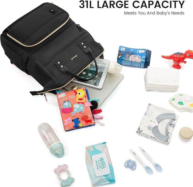 LOVEVOOK Diaper Bag Backpack, Baby Bag with Changing Station, Large Diaper Backpack for Moms Dads, Waterproof Leather Accents Baby Boy and Girl Bag for Travel Baby Essentials, Black - Image 8