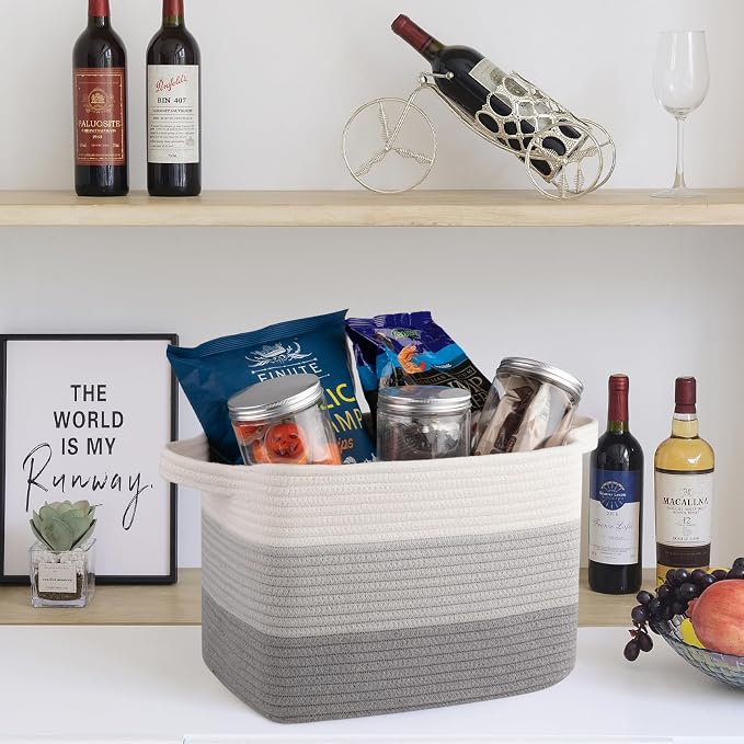 OIASKET Storage Baskets for Organizing, Woven Baskets for Shelves, Rectangle Decorative Organizer for Storage Clothes, Toy, Books, Towels Nursery Bins 3 Pack (Gradient Grey, 14.17"x9.85"x9.45") - Image 7