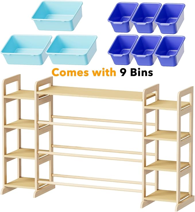SpaceAid Large Toy Storage Organizer 9 Shelves 9 Bins, Toy Organizers Storage Bookshelf, Kids Bin Shelf Toys Box Bookcase for Bedroom Playroom Organization Room Decor, Blue and Navy Blue - Image 7