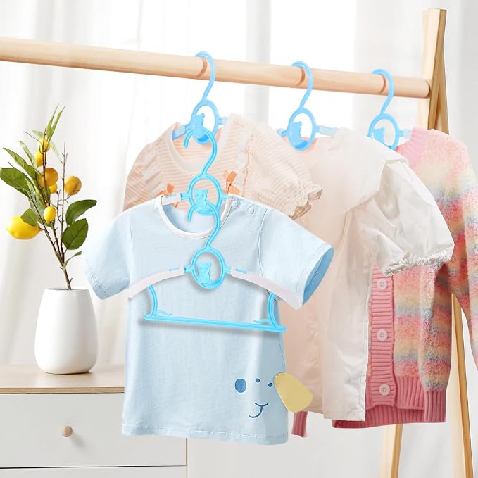 Baby Hangers, 11-14 Inch Extendable Kid Hangers 60 Pack, Non-Slip Children's Stackable Space-Saving Closet Organizers, Blue - Image 6