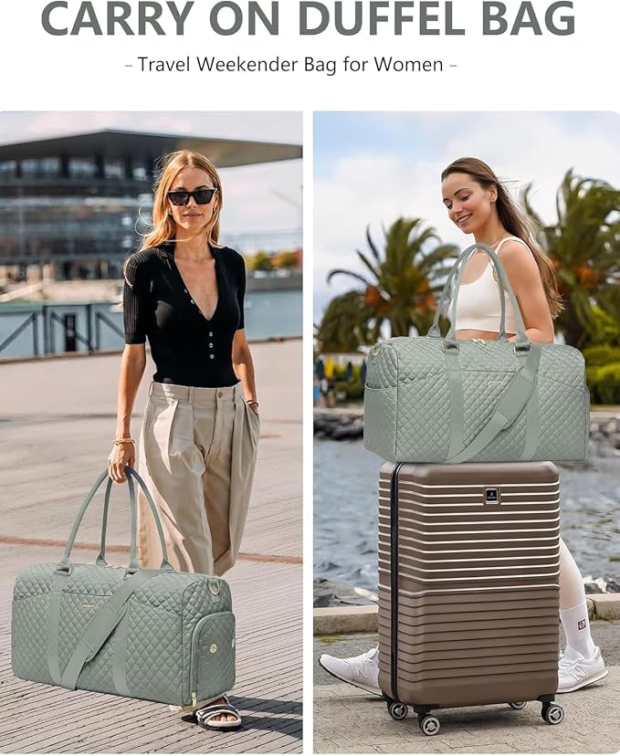 Women Weekender Travel Duffle Bag: Travel Duffel Overnight Bags with Shoe Compartment Large Carry on Tote with Toiletry Bag Weekend Traveling Yoga Gym Hospital Bag for Women with Wet Pocket Green - Image 8
