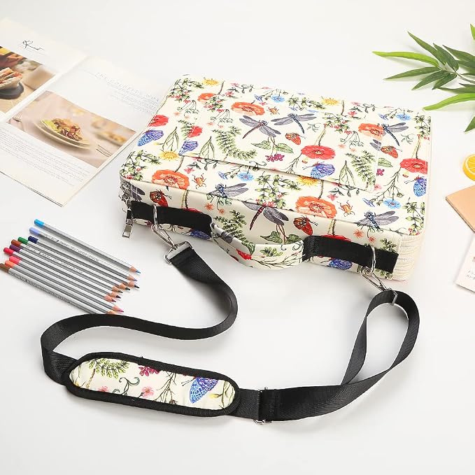384 Slots Pencil Case, 4-Layer Organizer with Shoulder Strap | 4-layer twill oxford case with 384 elastic slots, carry handle, removable strap, and outer pocket for phone or keys. - Image 6
