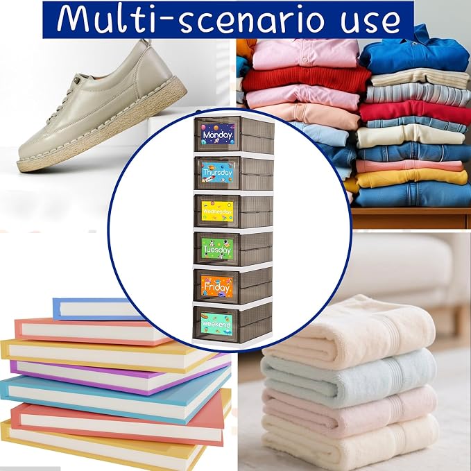 Shelf Daily Weekly Clothes Organizer for Kids Foldable Weekly Hanging Closet Organizer with Door Plastic Closet Storage for Boys and Girls Monday Through Friday Essential Stuff(Grey & White) - Image 8