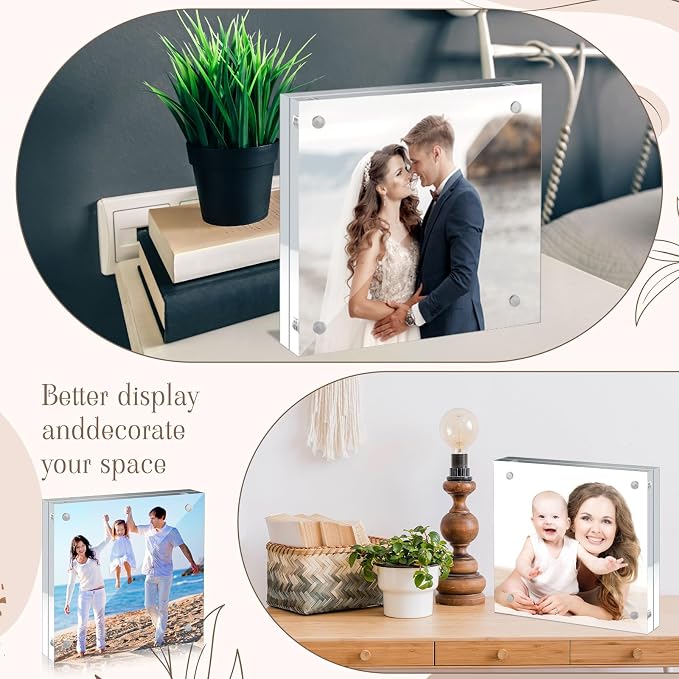 Handepo 50 Pack 4 x 4 Acrylic Picture Frames Bulk Clear Acrylic Magnetic Photo Frames 20mm Thick Double Sided Frameless Freestanding Display for Photos Cards Bedroom Living Room Home Office - Image 7