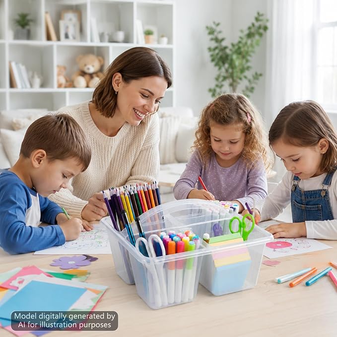 gisgfim 6 Pack Plastic Classroom Caddy with 4-Compartments Plastic Storage Caddies with Handle 4 Compartments Table Caddy Organizer Versatile Table Caddies for Classroom Office, Clear Color - Image 7