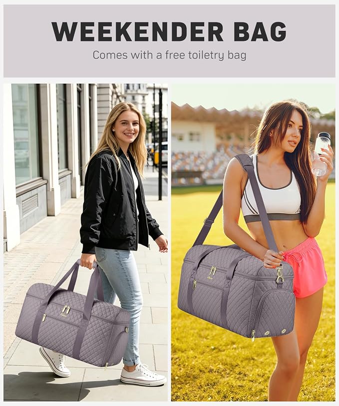 Travel Bags for Women Wide Open Large weekender Duffle Bag with Shoe Compartment Overnight Hospital Bag For Women Labor Delivery Carry on Bag Personal Item Travel Bag with Wet Pocket Purple Grey - Image 7