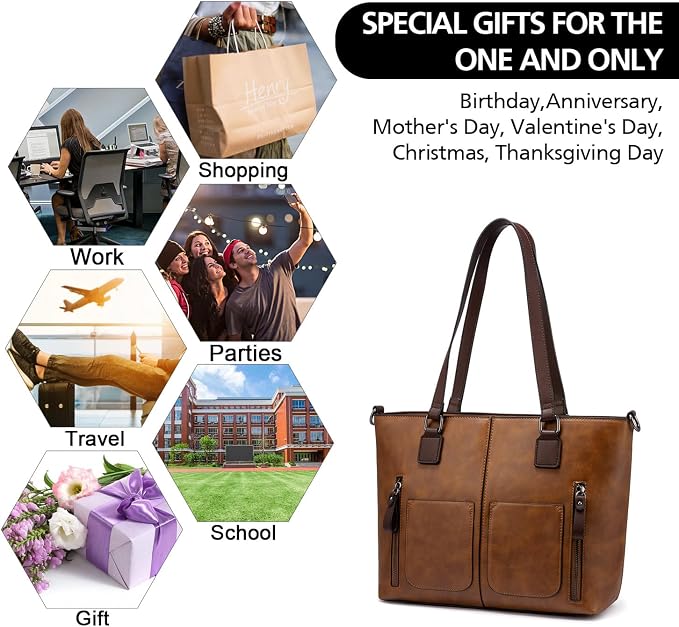 LOVEVOOK Purses Tote Bag for Women, Retro Large Shoulder Handbag, Leather Work Bag with Multi-Pockets, Gifts for Teacher, Mom - Image 8