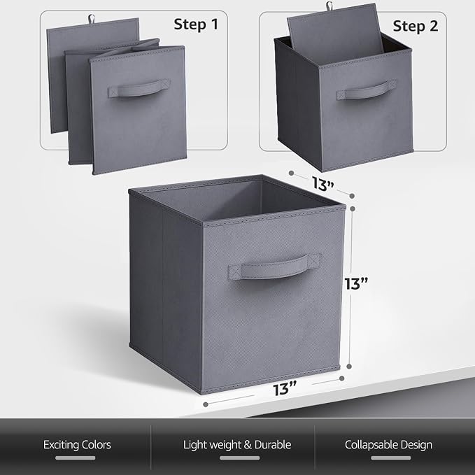 Sorbus 13 Inch Storage Bins - Sturdy Collapsible Fabric Storage Cubes with Handle - 8 Foldable Baskets for Organizing Clothes, Toys, Books - Storage Baskets for Shelves, Closets - Image 7