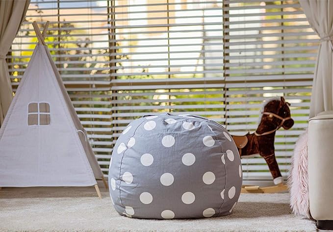 WEKAPO Stuffed Animal Storage Bean Bag Chair Cover for Kids | Stuffable Zipper Beanbag for Organizing Children Plush Toys Large Premium Cotton Canvas (Gray Dot, X-Large) - Image 7