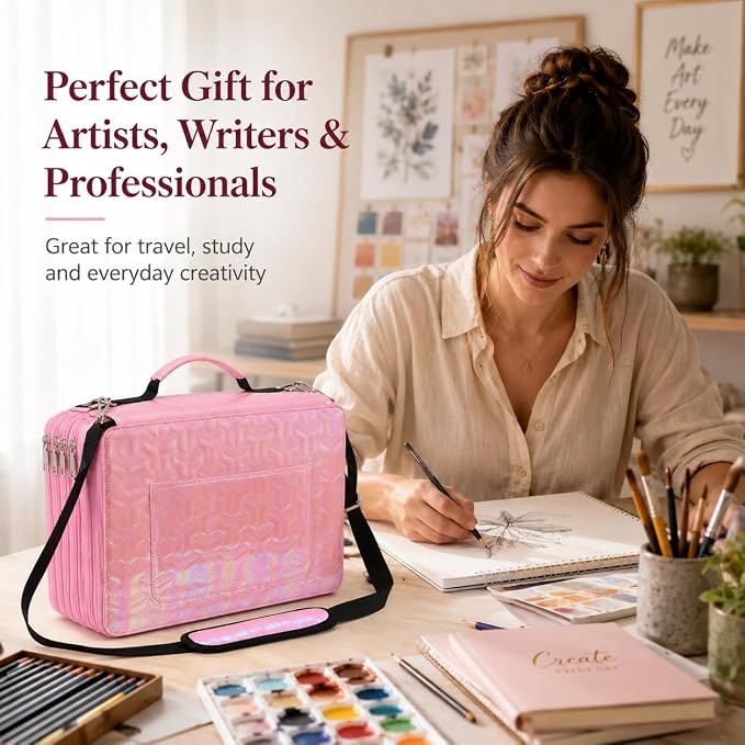 Large Capacity Colored Pencil Case - 500 Individual Slots PU leather with Zipper Closure Portable Organizer for Watercolor Pencils Ideal for Artists(Pink) - Image 6