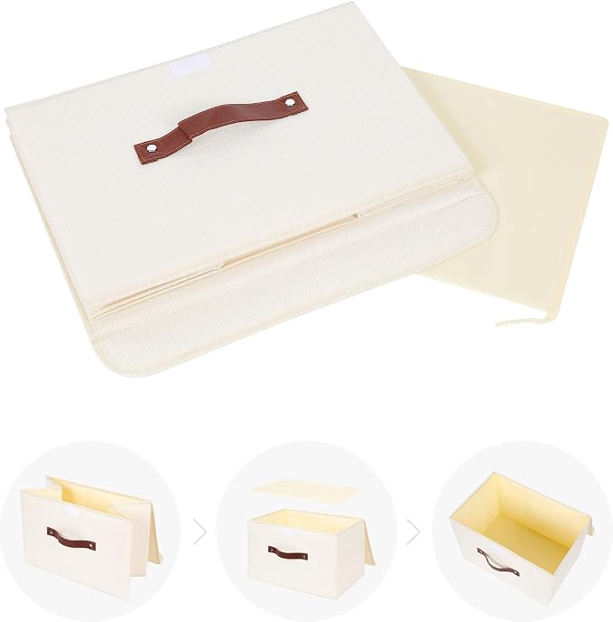 ANMINY Fabric Storage Box Bins with Lids, Beige, 15"x10"x10", 2 Pack | Keepsake Memory Storage, Cotton Linen, PP Board Reinforced, Washable, PU Handles, Foldable & Stackable, Decorative, Large - Image 8