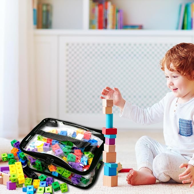 12 Packs Toy Storage Bags with Zipper PVC Waterproof Toy Bags Plastic Storage Organizer Clear Organizing Bags for Board Games Building Blocks Puzzles Small Toys Kids Books Classroom(Black) - Image 7