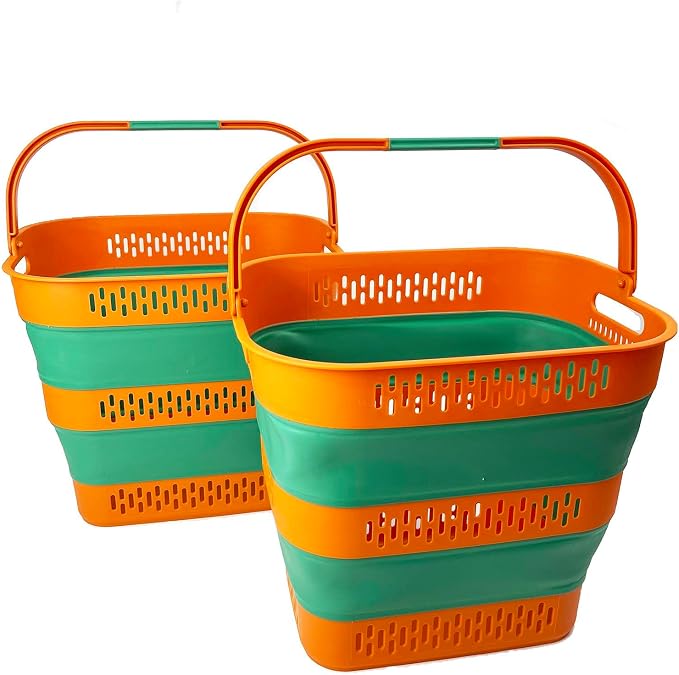 SAMMART 38L(10 Gal) Collapsible Laundry Basket - Foldable Pop-Up Storage Container/Organizer-Portable Space Saving Hamper, Measure 17.5x13.3x15.7"/3.8" Expanded/Collapsed (2, Autumn Leaf/Forest Green) - Image 9