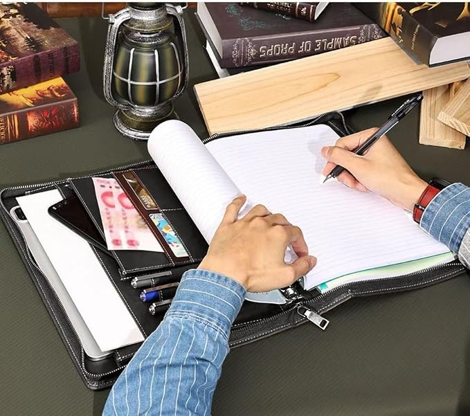 Zippered Padfolio Organizer, Leather Planner Binder, 12.9 Inch Portfolio Folder for Documents, Letter Size Business Card Tablet Document Holder for Men&Women - Image 7