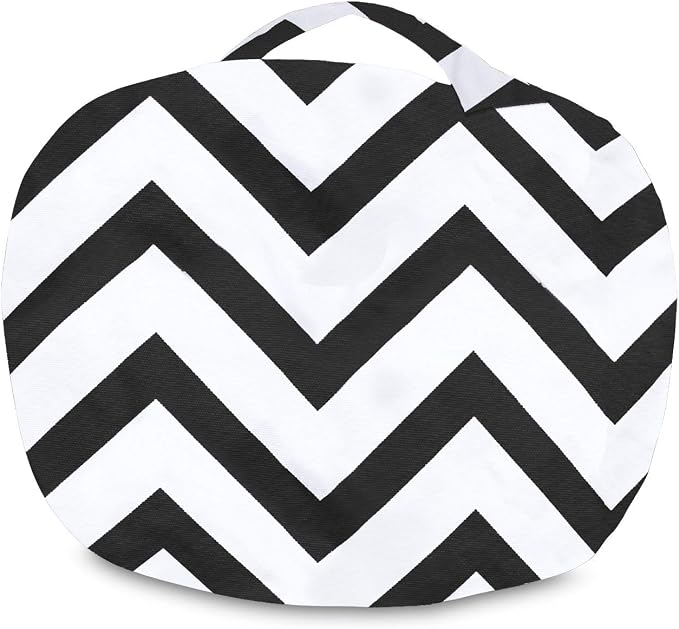 Posh Creations Kids Stuffed Animal Storage Bean Bag Chair Cover - Childrens Toy Organizer, Medium-27in, Canvas Chevron Black and White - Image 7