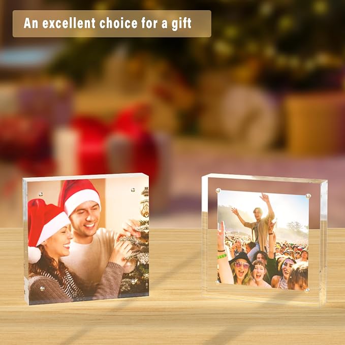 HELPLEX Acrylic Frame, 3 Pack 5x5 Acrylic Picture Frames, 20mm Thicker Frameless Clear Frame Double Sided Magnetic Frame, Free Standing Desktop Display - Image 7