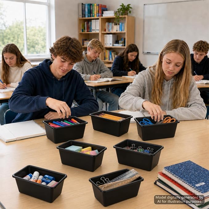 gisgfim 24 Pack Plastic Cubby Storage Bins Crew Toy Stackable Bin Classroom Plastic Cubby Bins Stackable Storage Containers Classroom Book Bin for Student Teacher School Office Home(Black) - Image 7
